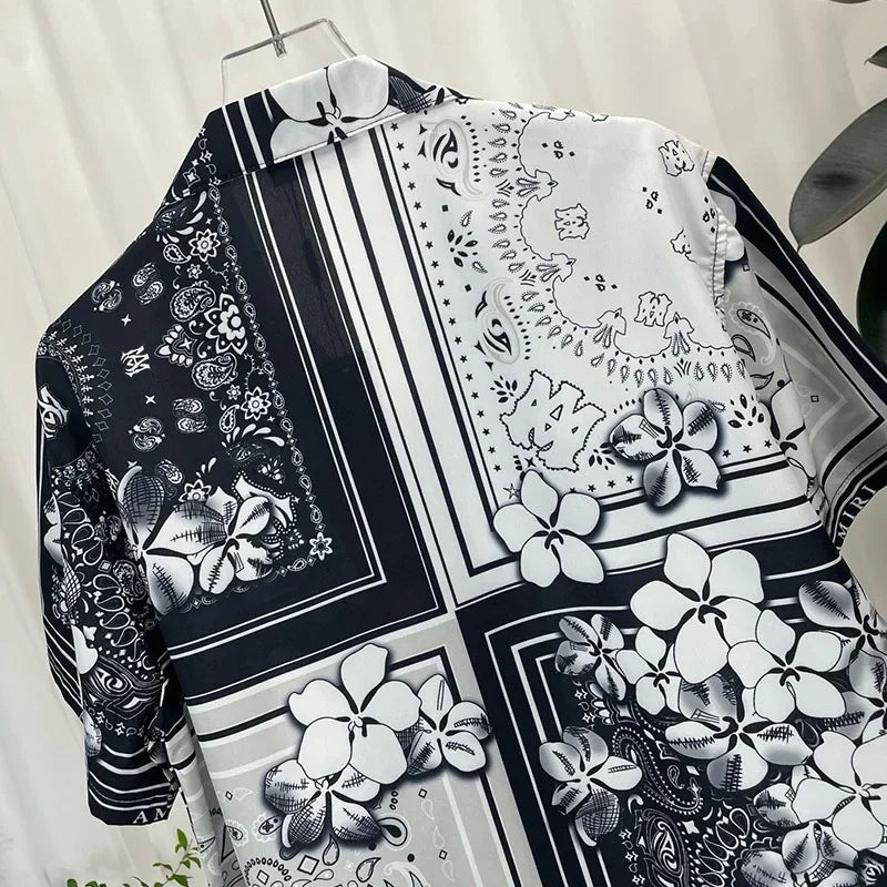 Men's Luxury Paisley Floral Shirt - Short Sleeve Digital Print Casual Top