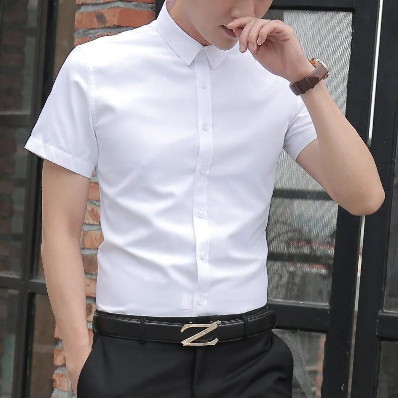 Men’s Solid Color Slim Fit Long Sleeve Business Casual Formal Shirt No Iron