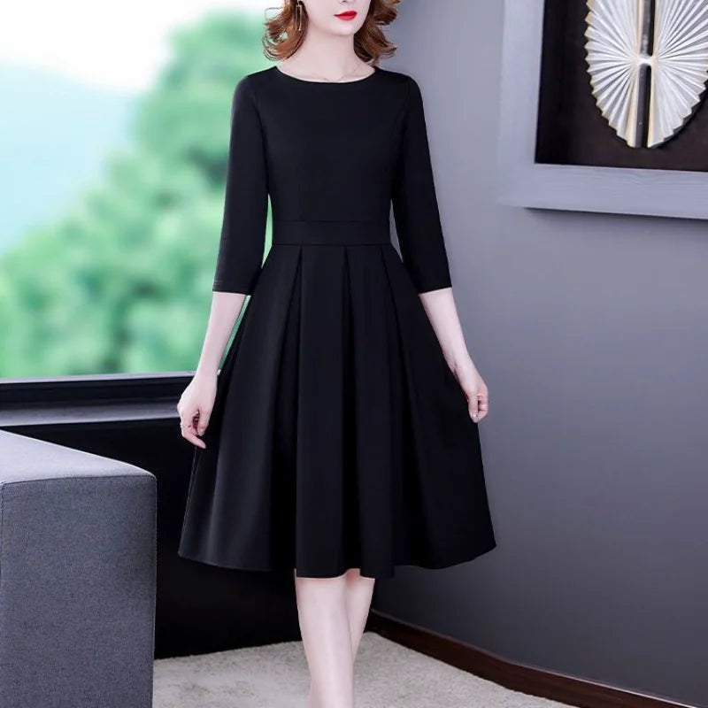 Dress Women's Fashion Western Style Spring and Autumn Clothing New Collection Waist Cinching Slimming Small Black Dress