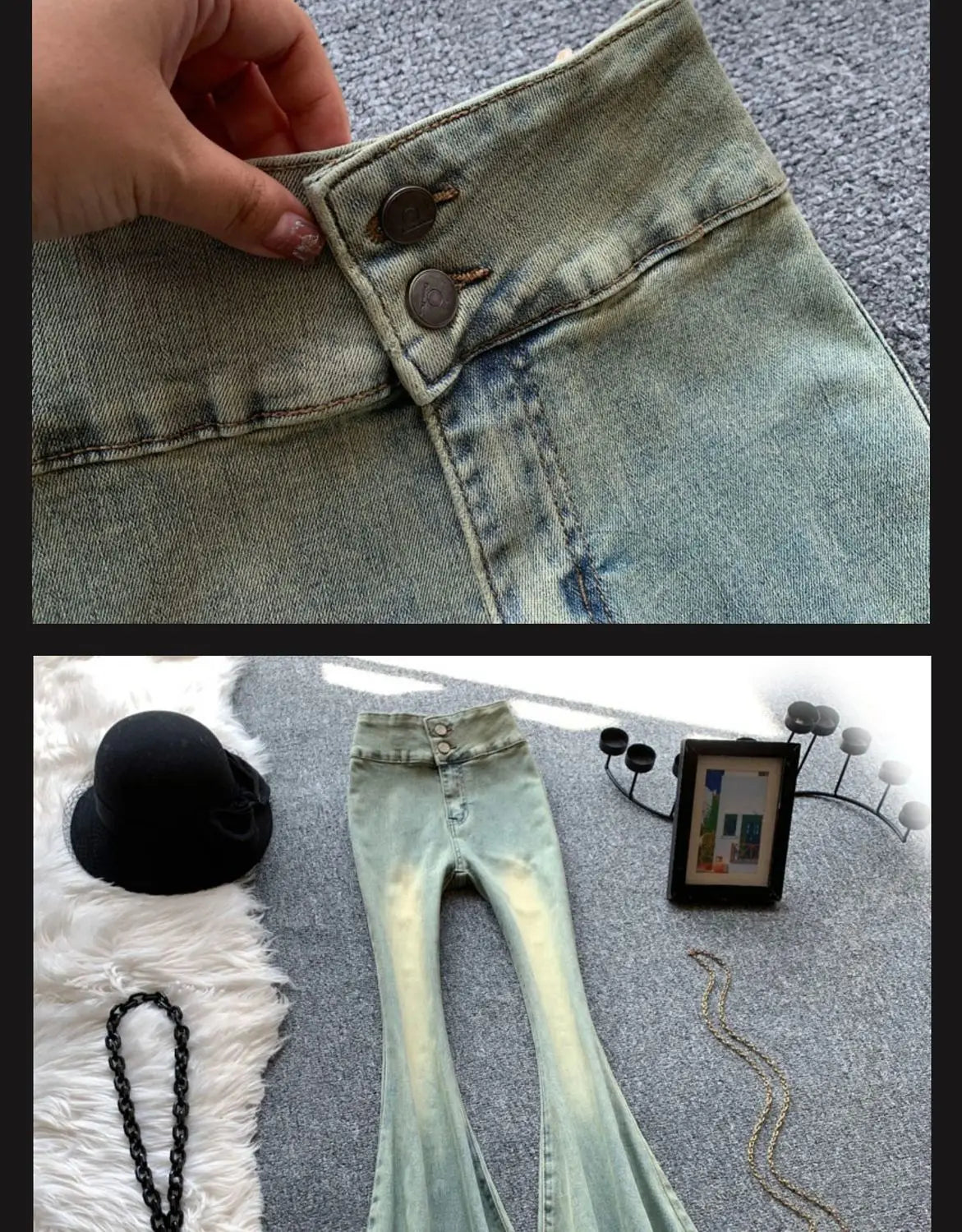 Jeans Women Autumn Chic Daily Flare Trousers Gradient Color High Street Full Length Fashion All-match Temperament Simple Shinny - trendingshoping.com