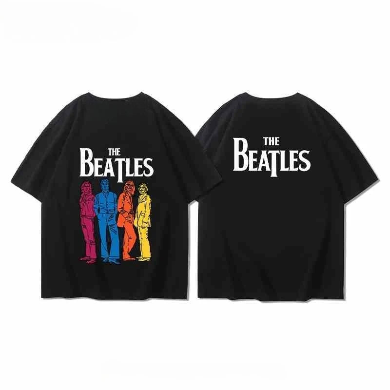 The Beatles T-shirts for Men and Women in Summer, Pure Cotton, European and American Rock, Loose and Casual, Half-sleeved Trend
