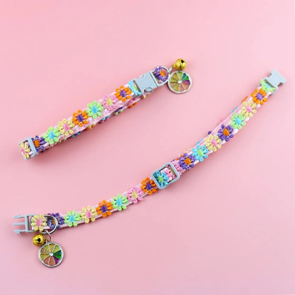 Pet Collar with Bell Adjustable Cartoon Print for Dogs Cats
