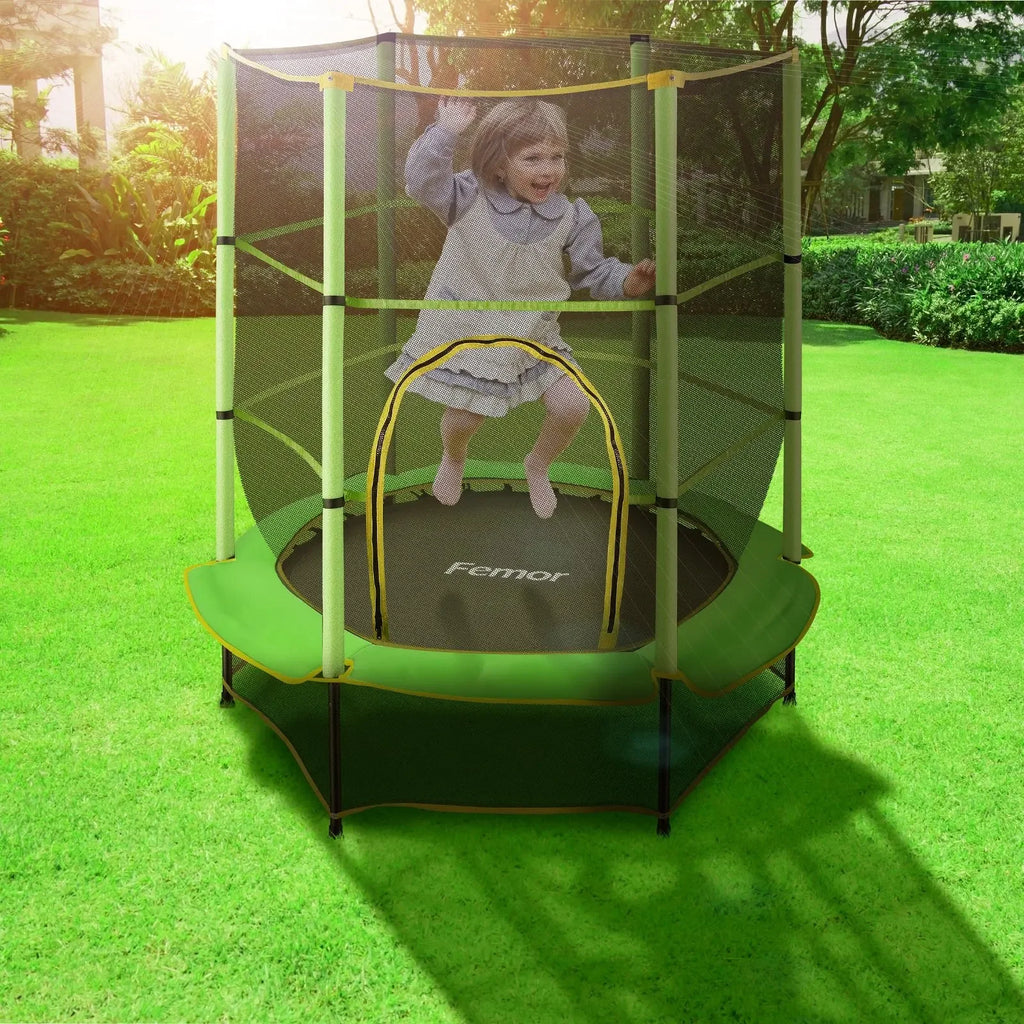 Trampoline for Children, Ø 140cm Mini Toddler Trampoline with Safety Net,Built-in Zipper, Round Trampoline Indoor and Outdoor - trendingshoping.com