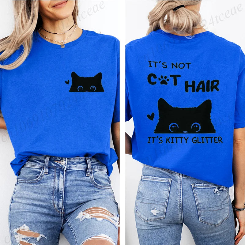 T-Shirts for Women Casual Clothing Crew Neck Tops Tees Spring Summer Top Short Sleeve It's Not Cat Hair Printed Women's T-Shirt