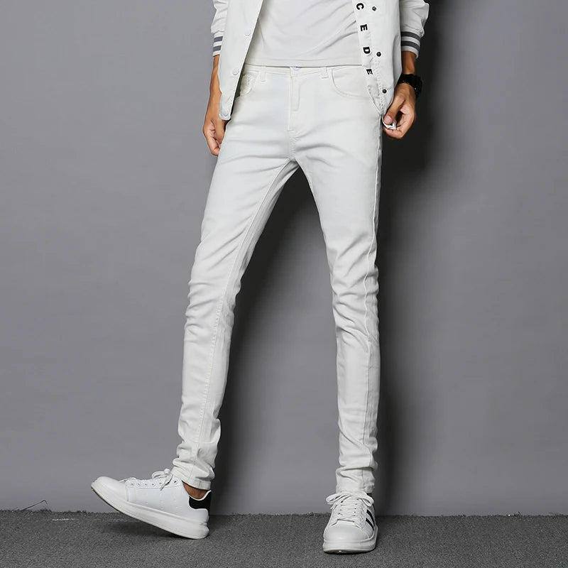 Men's Slim Fit Stretch Skinny Jeans - High Quality Black & White Denim Pants