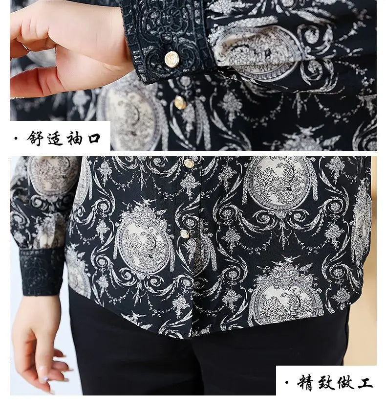 Women's Printed Satin Shirt - Slim Fit Long Sleeve Blouse for Spring & Autumn, Office Wear