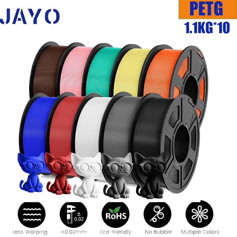 JAYO petg Filament 3d PETG 1.75mm 10Rolls Neatly Wound Toughness no bubbles 3D Printer Filament for FDM Muticolor 1.1KG /roll - trendingshoping.com