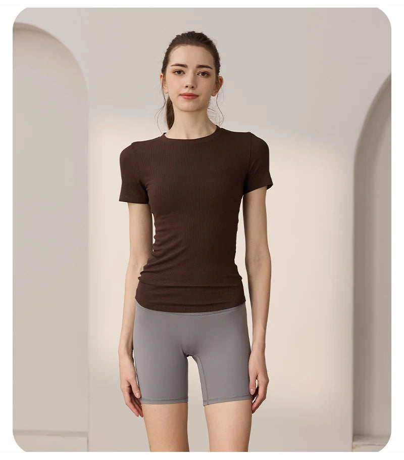 Women’s Slim-Fit Yoga T-Shirt - Short Sleeve Seamless Top for Pilates & Gym