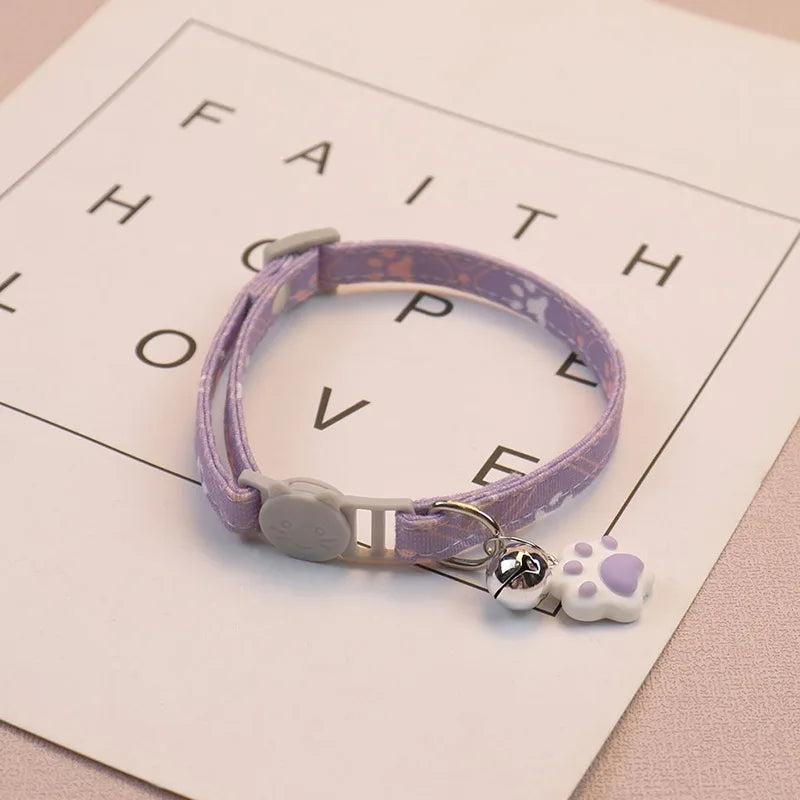 Pet Collar with Bell Adjustable Cartoon Print for Dogs Cats