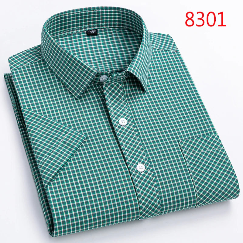 Men's Casual Cotton Plaid Shirt – Short Sleeve Summer Shirt, Elegant Business & Smart Dress Shirt, England Fashion Top