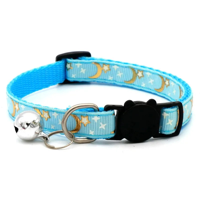 Pet Collar with Bell Adjustable Cartoon Print for Dogs Cats
