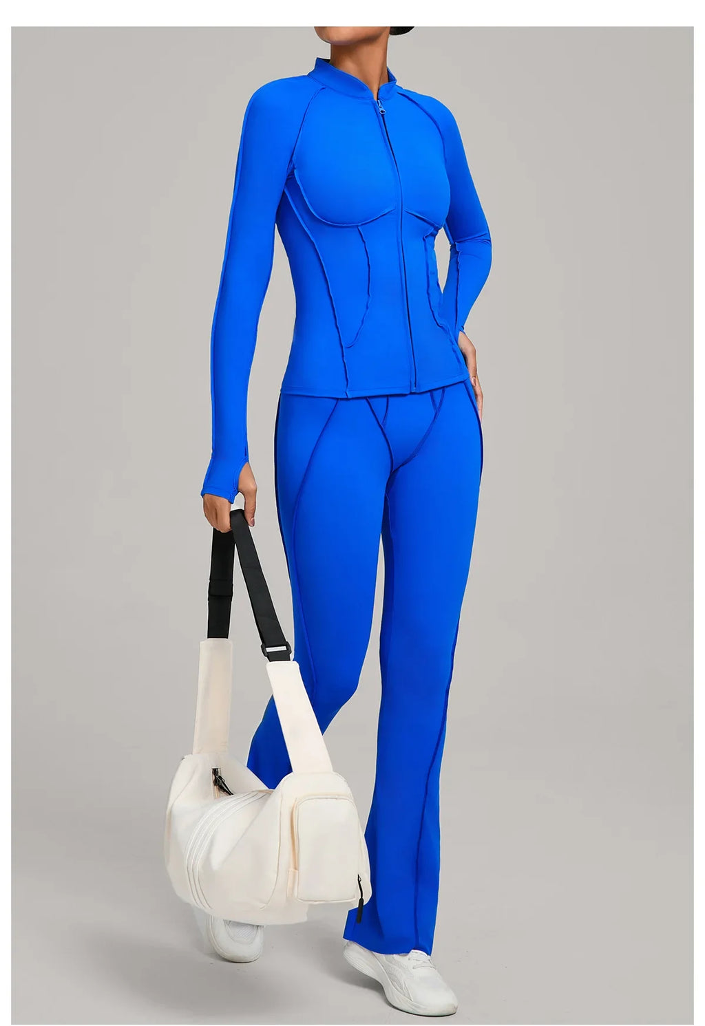 Women’s 2-Piece Zipper Gym Set - Long Sleeve Tracksuit & High-Waist Yoga Pants