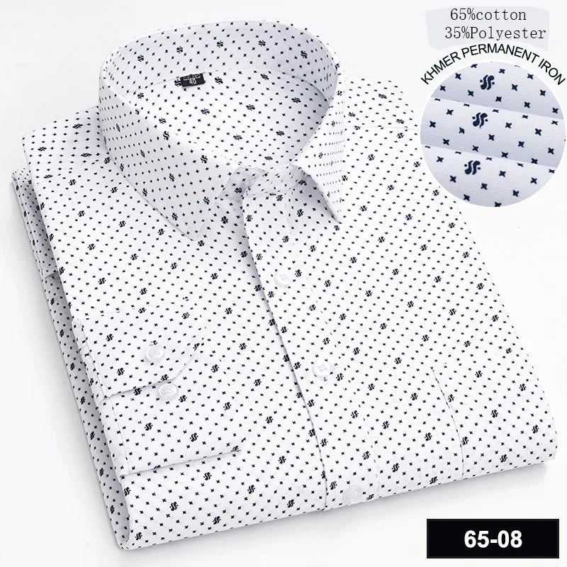 Men's Slim Fit Long Sleeve Shirt – Formal Plain Cotton Shirt with Single Pocket, Soft Plaid Office & Designer Tops"