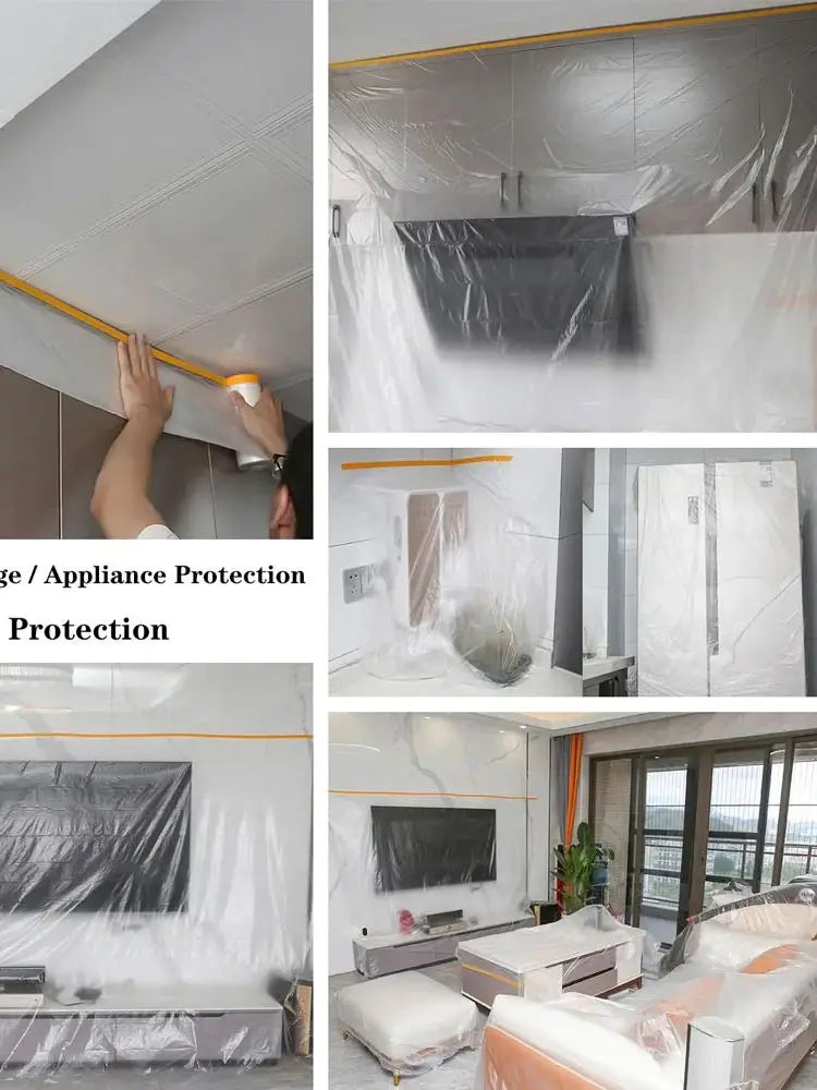 Pre-Taped Masking Film Roll | Protective Paint Adhesive for Cars, Frames & Skirting