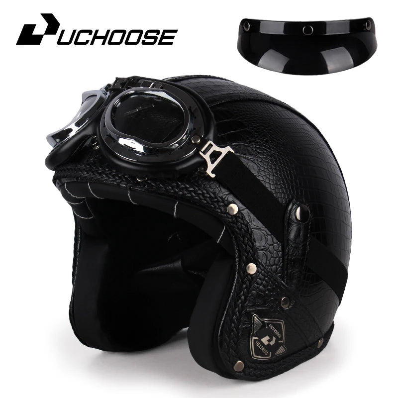 UCHOOSE 3 Quarter Open Face Motorcycle Helmet Classic Vintage