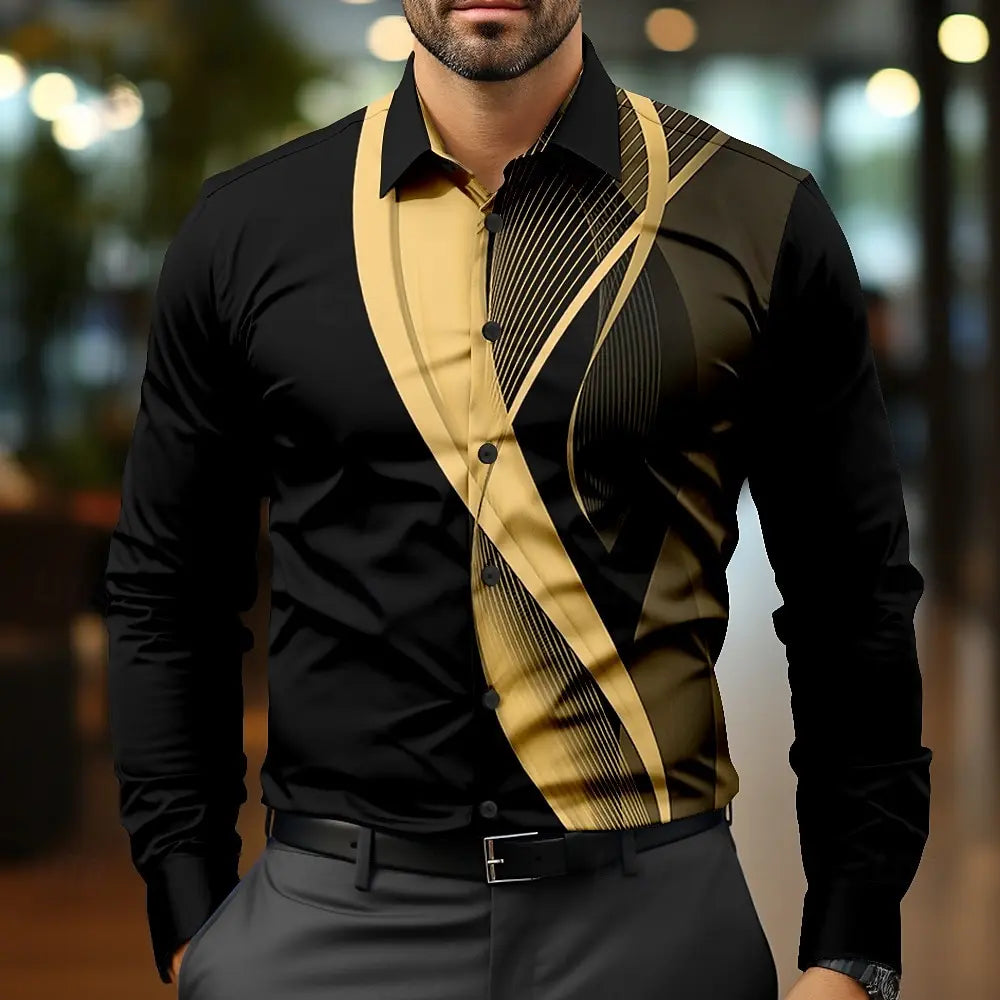 Men's 3D Printed Long Sleeve Shirt – Casual Street Fashion Oversized Top, Autumn Business Black Shirt