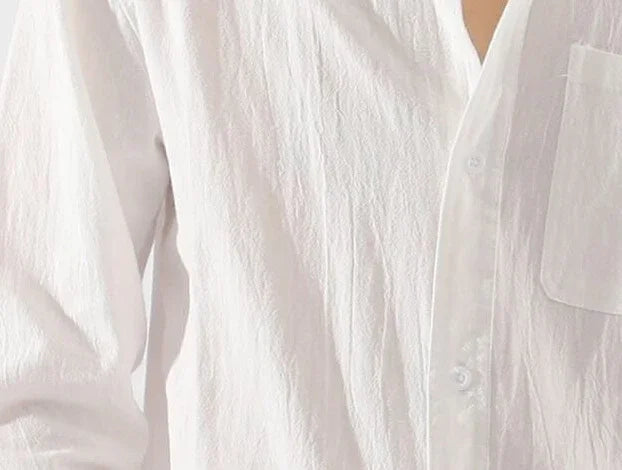 Men's White Linen Shirt with Pocket – Elegant Casual Fashion Shirt, 2025 New Arrival Social Tops