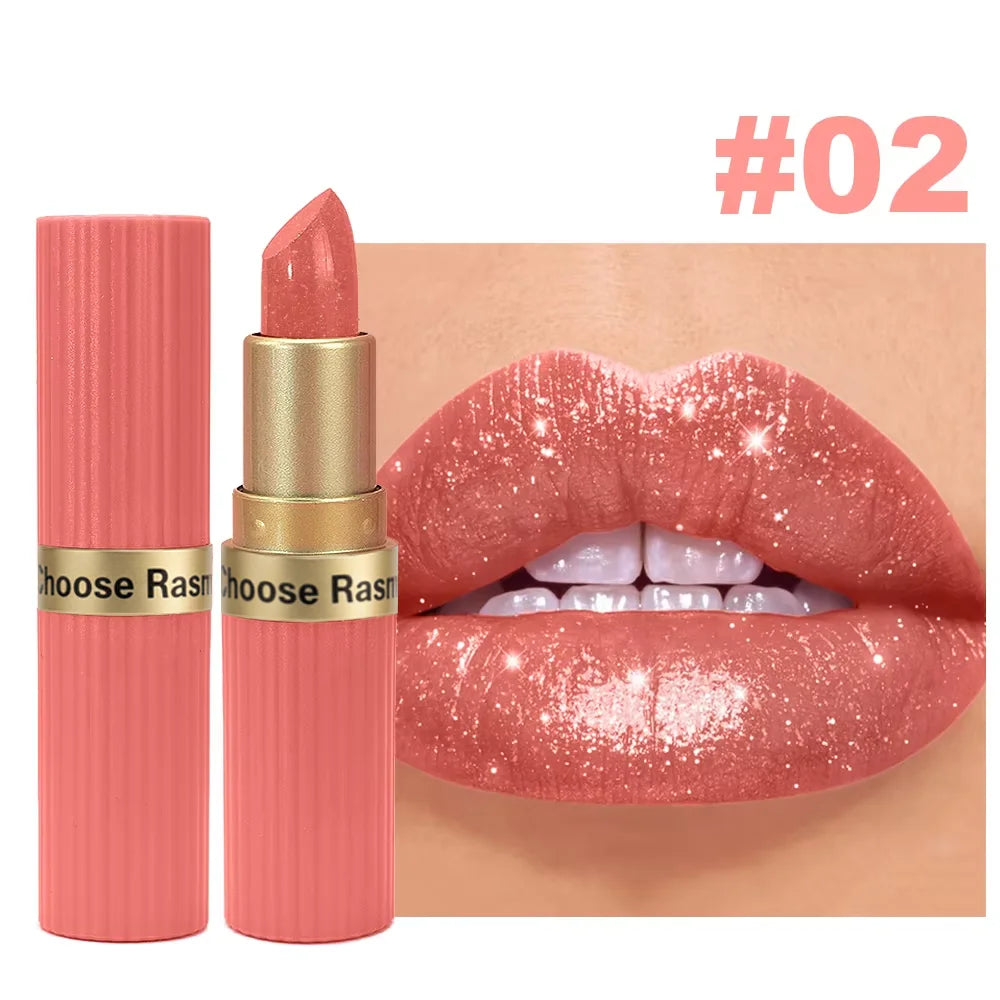 Pearlescent Pink Glitter Lipstick Metallic Shimmer Matte Velvet Lipstick for Women