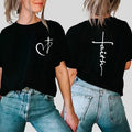 New Womens Heart Cross T Shirt Fashion Faith Print Loose Short Sleeve Classic Pullover Summer Tee Clothing