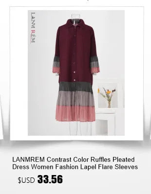 LANMREM Fashion Designer Print Pleated Windbreaker Women Scraf Collar Belt Gathered Waist Contrast Color 2024 New Coat 32C1261 - trendingshoping.com