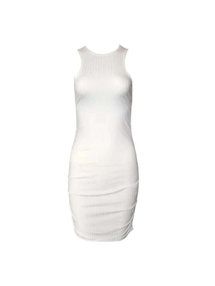 Women Bodycon Mini Dress Sleeveless Slim Fit Solid Color