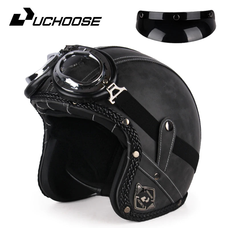 UCHOOSE 3 Quarter Open Face Motorcycle Helmet Classic Vintage