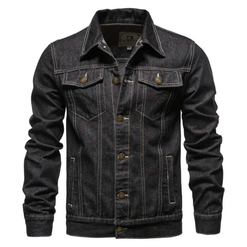 New Autumn Men Casual Workwear Denim Jacket Loose Fit Solid