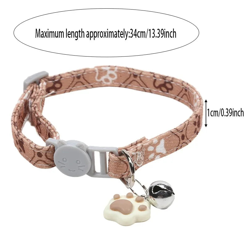Pet Collar with Bell Adjustable Cartoon Print for Dogs Cats