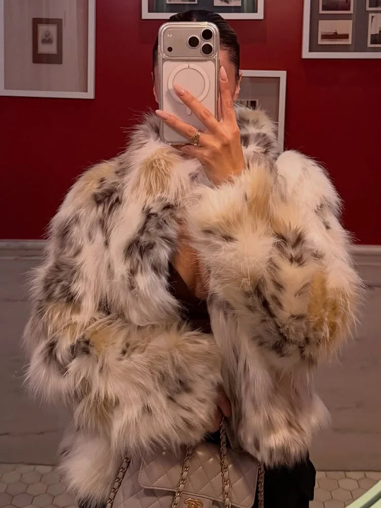 Women’s Winter Faux Fur Jacket – High Collar Long Sleeve Warm Elegant Street Style Outerwear