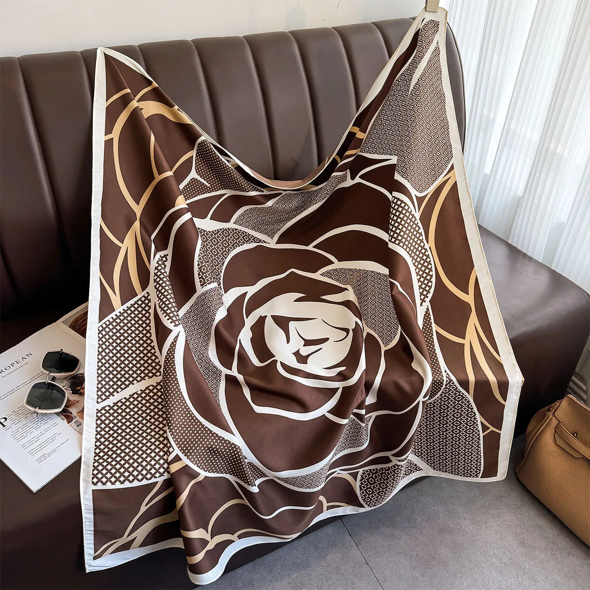 90*90Cm Square Scarf Twill Silk Feeling Women Head Shawls and Wraps Luxury Hair Tree Print Neck Scarves Hijab Bandana Pashmina