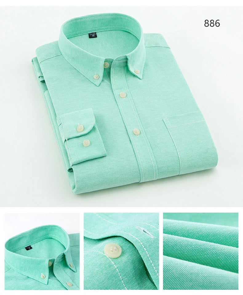 Men's Slim Fit Long Sleeve Shirt – Formal Plain Cotton Shirt with Single Pocket, Soft Plaid Office & Designer Tops"