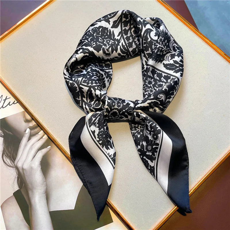 New Paisley Houndstooth Printed Square Scarf Coffee Color Thin Smooth Neck Scarf Vintage Style Sunscreen Headscarf For Women