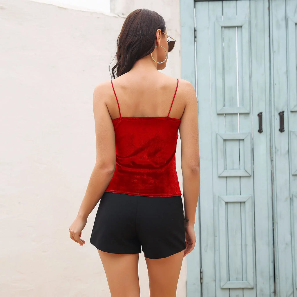 Sexy Velvet Halter Crop Top – Trendy Backless Camisole for Women - trendingshoping.com