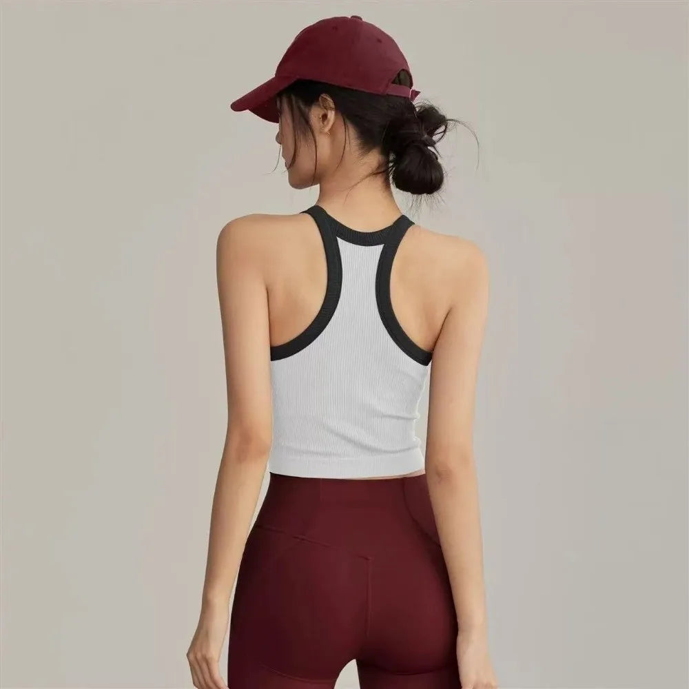 High Neck Sports Tank Top Comfortable Breathable Fitness Top with Chest Cushion Soft Fixed Cup Gym Wear for Women