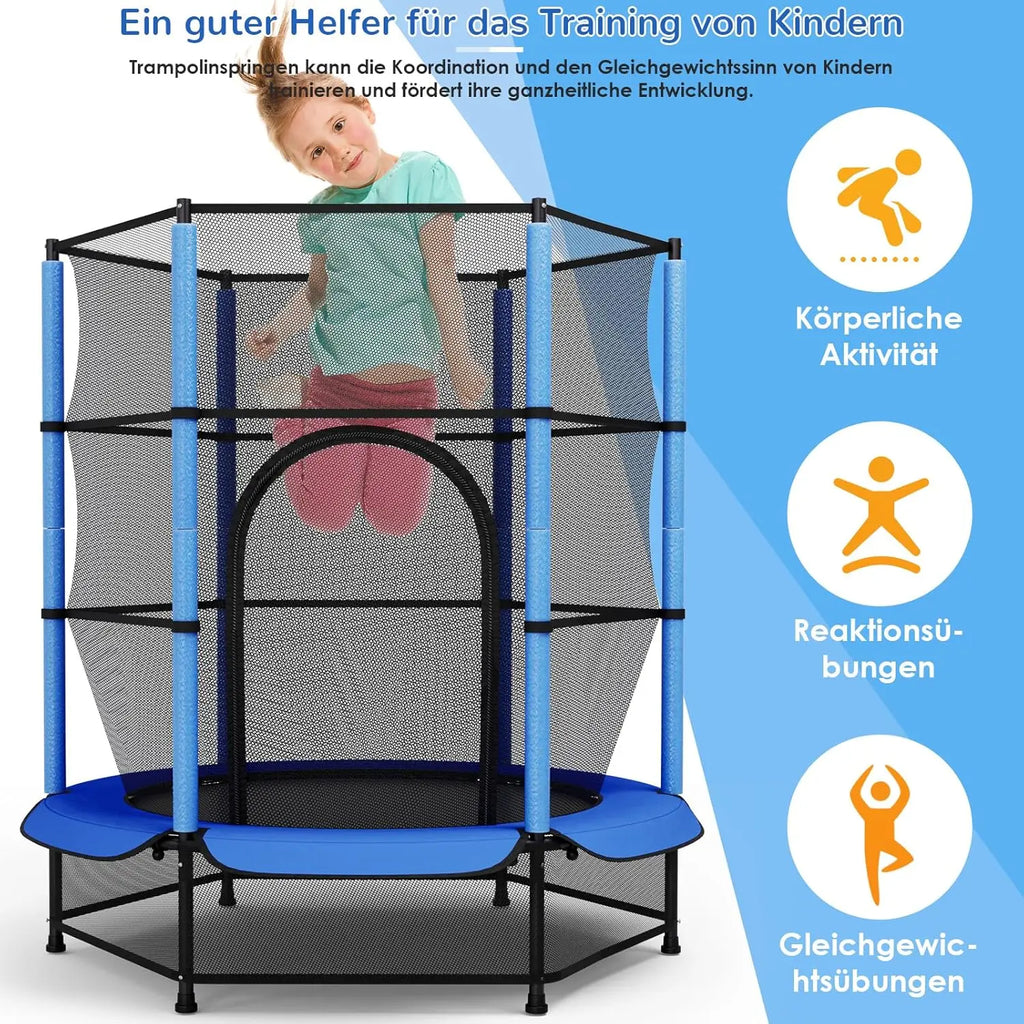 Trampoline for Children, Ø 140cm Mini Toddler Trampoline with Safety Net,Built-in Zipper, Round Trampoline Indoor and Outdoor - trendingshoping.com