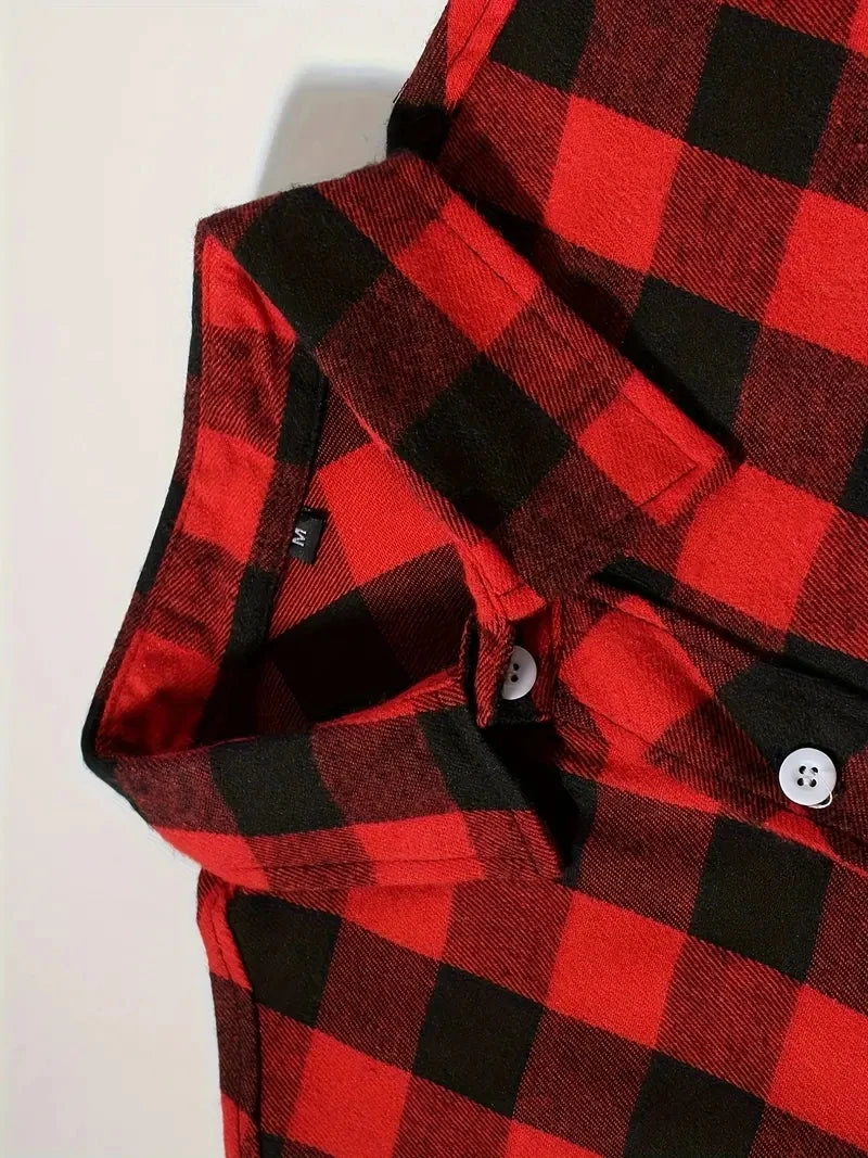 Men's Plaid Flannel Shirt – Long Sleeve Smart Casual Top with Two Chest Pockets, Spring & Autumn Style