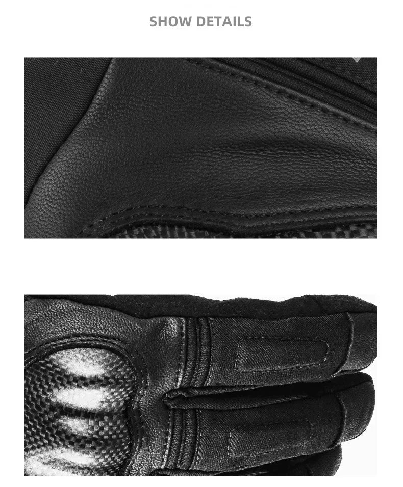 Waterproof Winter Motorcycle Gloves Genuine Goatskin Leather Warm Touch Screen