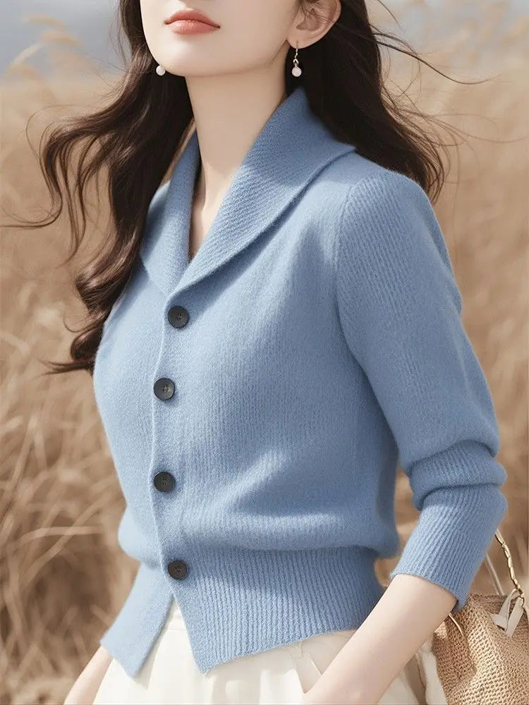 2025 Fashion Minimalist Women's Jacket – Long Sleeve Knitted Autumn & Winter Cardigan, Loose Fitting Sweater Blazer