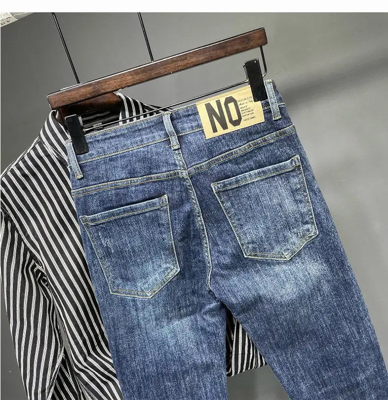 Jeans Men's Spring and Summer New High-end Trend Blue Slim-fitting Pants Brand Korean Streetwear High Street Retro Long Pants - trendingshoping.com