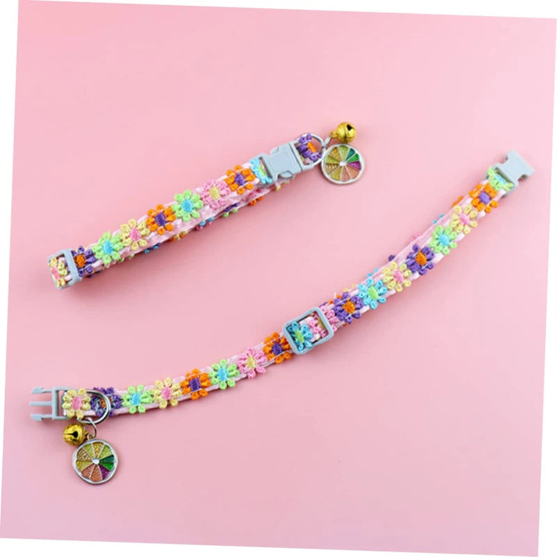 Pet Collar with Bell Adjustable Cartoon Print for Dogs Cats