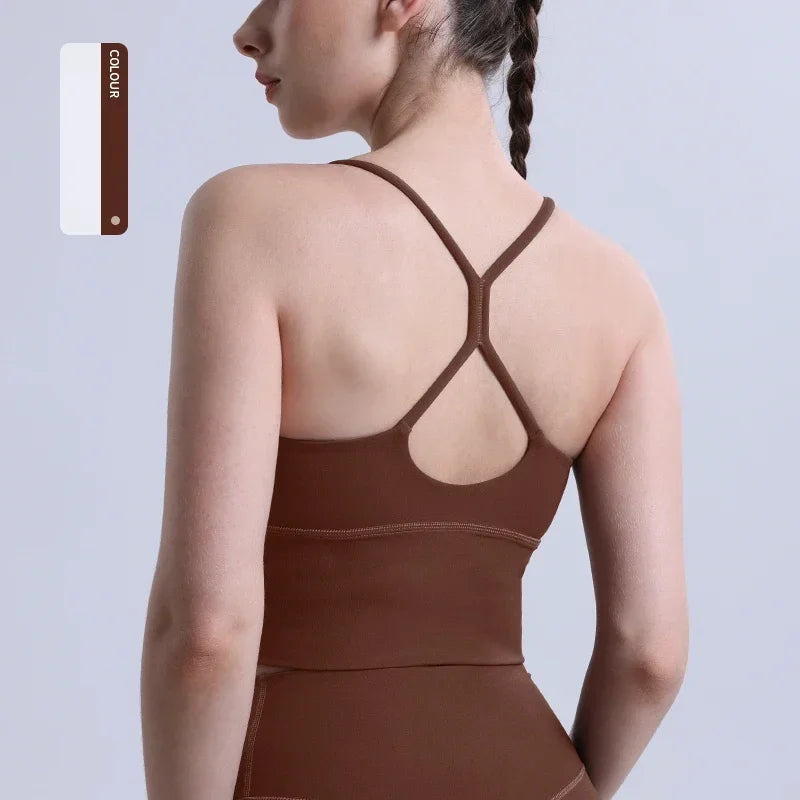 Women’s Solid Color Sports Bra Cross Back Y Shape Fitness Yoga Workout Top