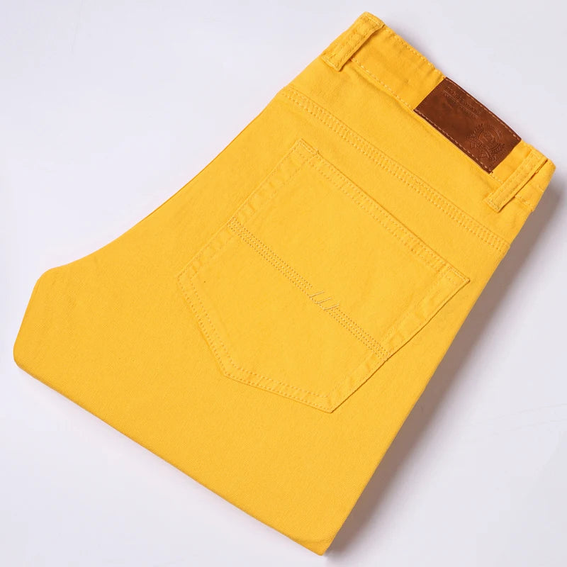 White Jeans Mens Fashion Straight Elastic Cotton Denim Pants Spring Autumn Business Casual Trousers