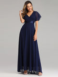 XUCTHHC Women's Elegant V-Neck Chiffon Evening Gown - Ruffle Formal Wedding Guest Dress