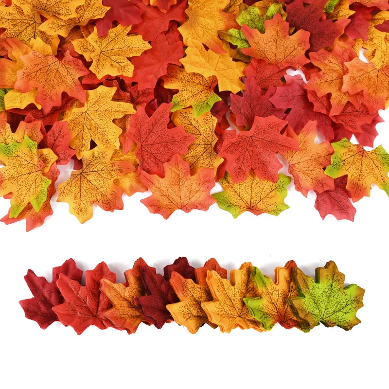 100/200Pcs Artificial Maple Leaves Autumn Fall Leaf For Thanksgiving Halloween Christmas Home Table Decoration DIY Wedding Party