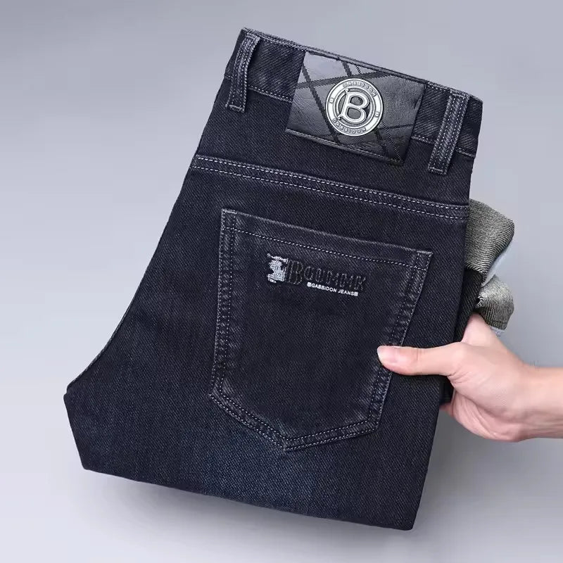 Mens Straight Leg Jeans High Quality Light Luxury Embroidered Casual Versatile Fashion Slimming Smooth Silhouette Style