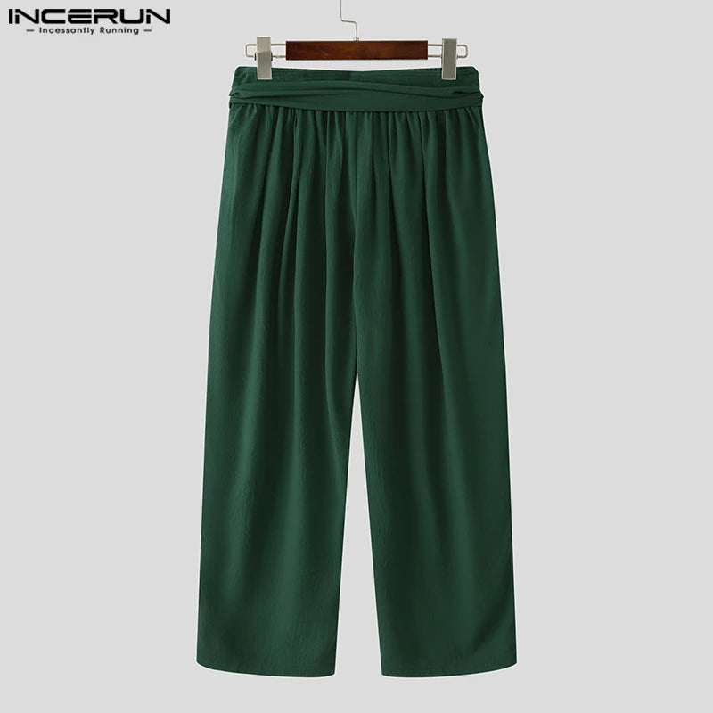 INCERUN Men's Pleated Harem Pants - Oversized Streetwear Trousers