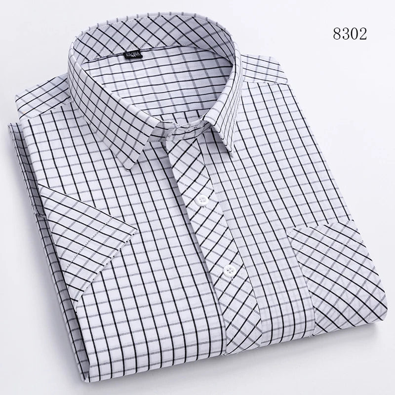 Men's Casual Cotton Plaid Shirt – Short Sleeve Summer Shirt, Elegant Business & Smart Dress Shirt, England Fashion Top