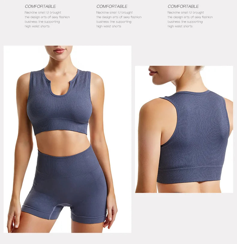 Women’s 2-Piece Seamless Yoga Set - High-Waist Leggings & Sports Bra Workout Suit