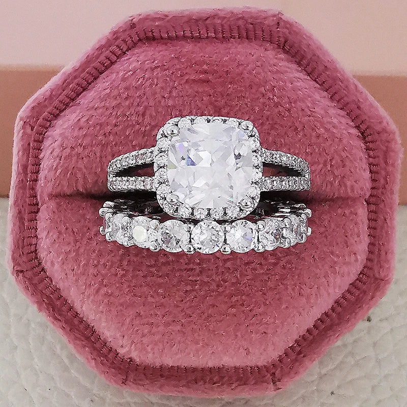 2025 Trend New Rose Gold Color silver color bride Engagement Wedding Ring Set of for Women Christmas Gift Dating Jewelry R4955 - trendingshoping.com