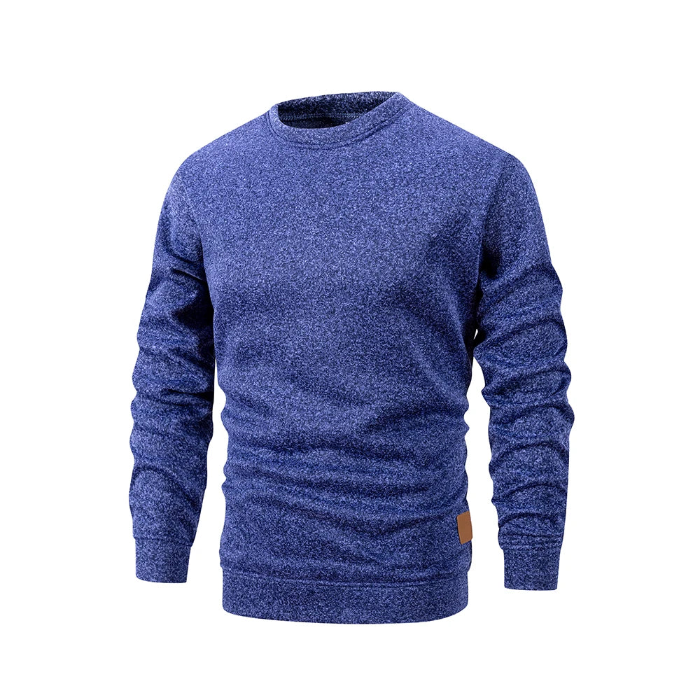 Men’s Casual Round Neck Sweatshirt Loose Fit Solid Color Long Sleeve Pullover